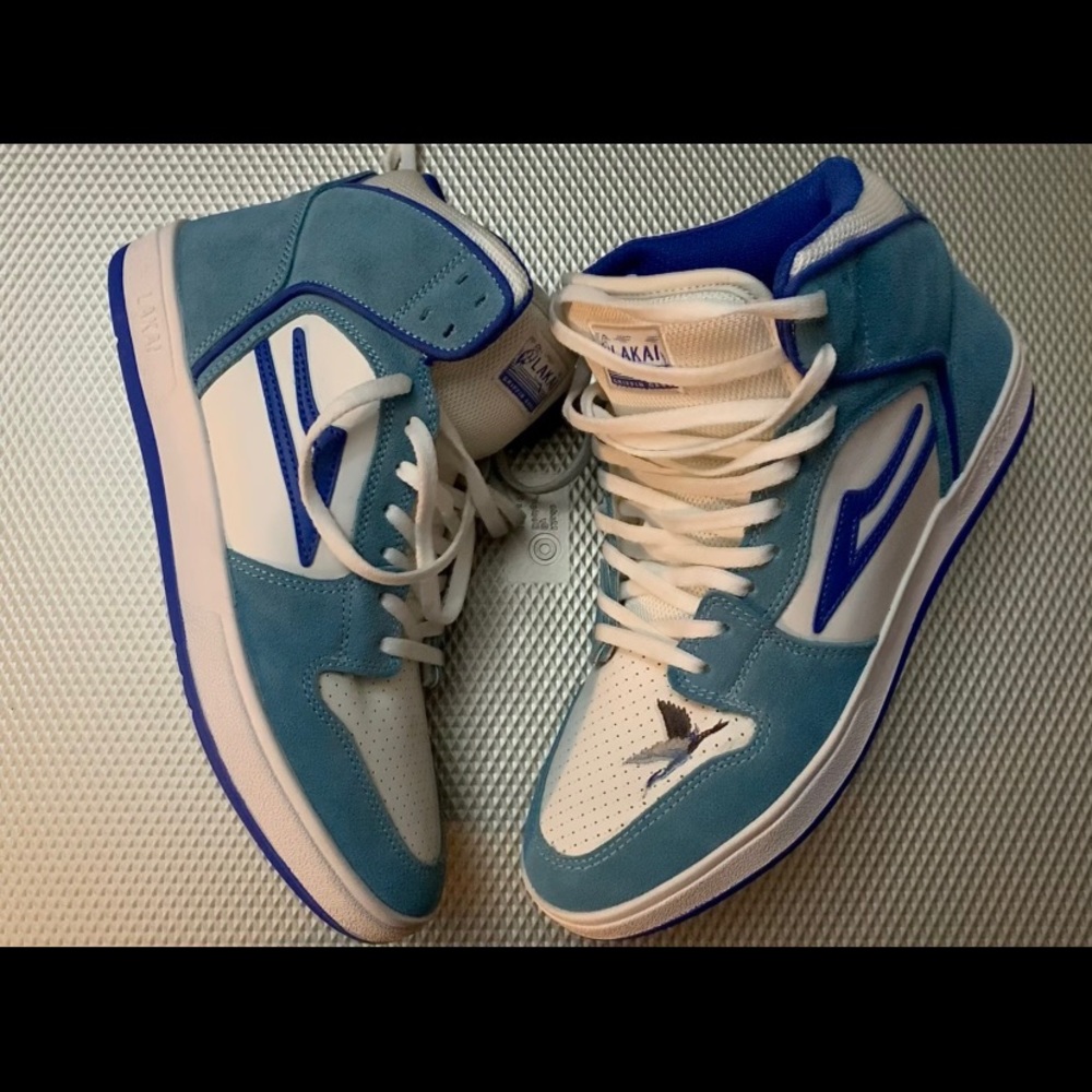 Lakai Gas’s Telford White & Light Blue Suede High Top Skate Shoe